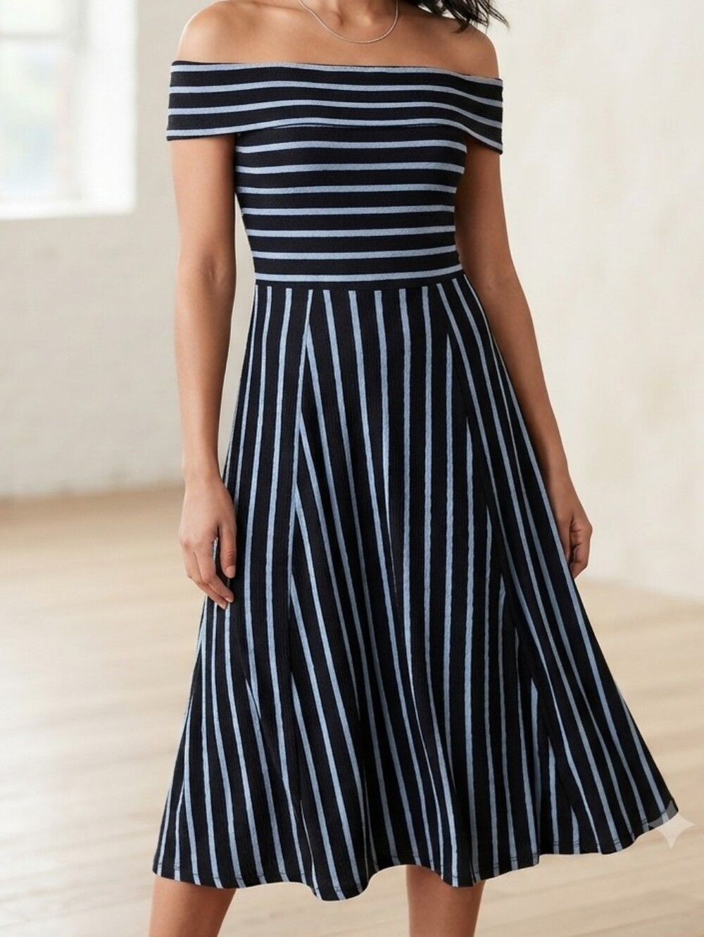 Beautiful Mossimo Striped Stripes Off-Shoulder Swing Dress Sz Size M